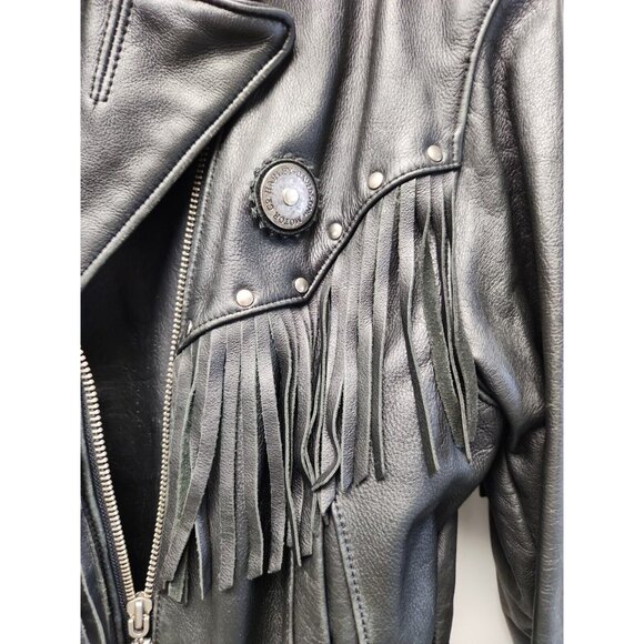 Harley Davidson Women’s Leather Jacket Black Fringed Belted Heavy Size XL - Picture 2 of 12